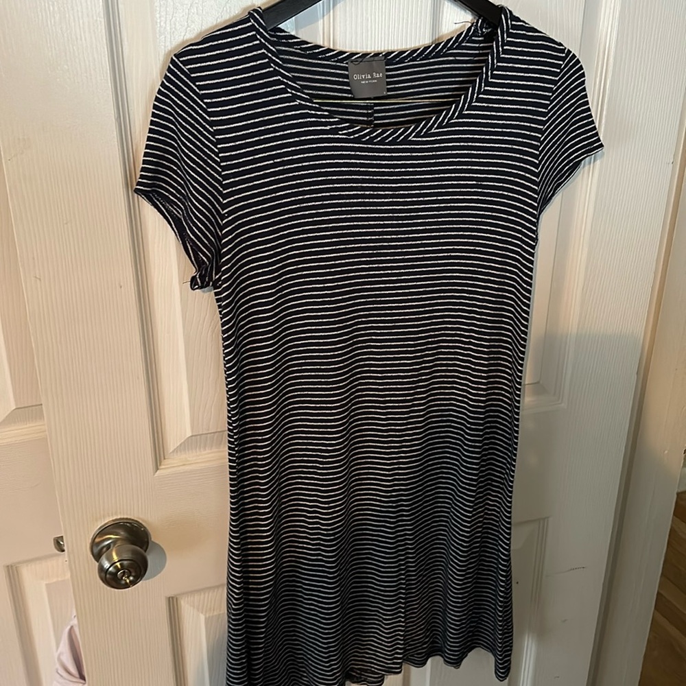 Olivia Rae size L navy blue and white stripe Tshirt dress